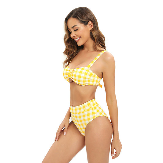 Yupova Women Yellow Gingham Bikini Set High Waisted Two Piece Swimsuit with Padded Top
