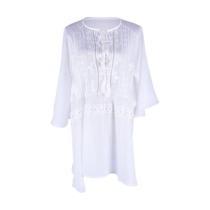 Yupova Women's White Chiffon Beach Cover Up Tassel V Neck Swim Cover Up Dress