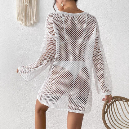 Yupova Women's Mesh Beach Cover Up Long Sleeve V Neck Swim Cover Up Dress