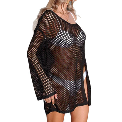 Yupova Women's Mesh Beach Cover Up Long Sleeve V Neck Swim Cover Up Dress