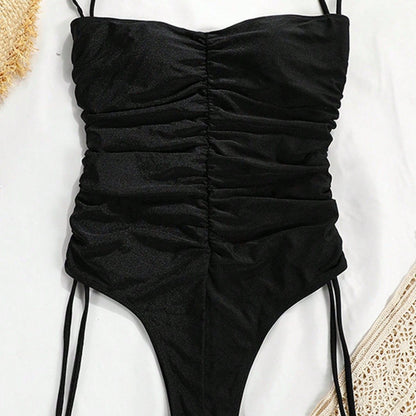 Yupova Women's Ruched One Piece Swimsuit Strapless Drawstring Bathing Suit with Padded Cups