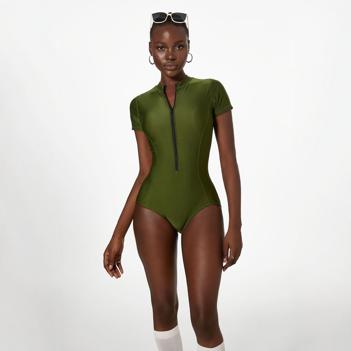 Yupova Women Green Short Sleeve One Piece Swimsuit with Padded No Underwire Swimwear