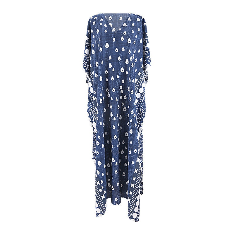 Yupova Women's Boho Printed Maxi Beach Cover Up V Neck Long Kaftan Dress