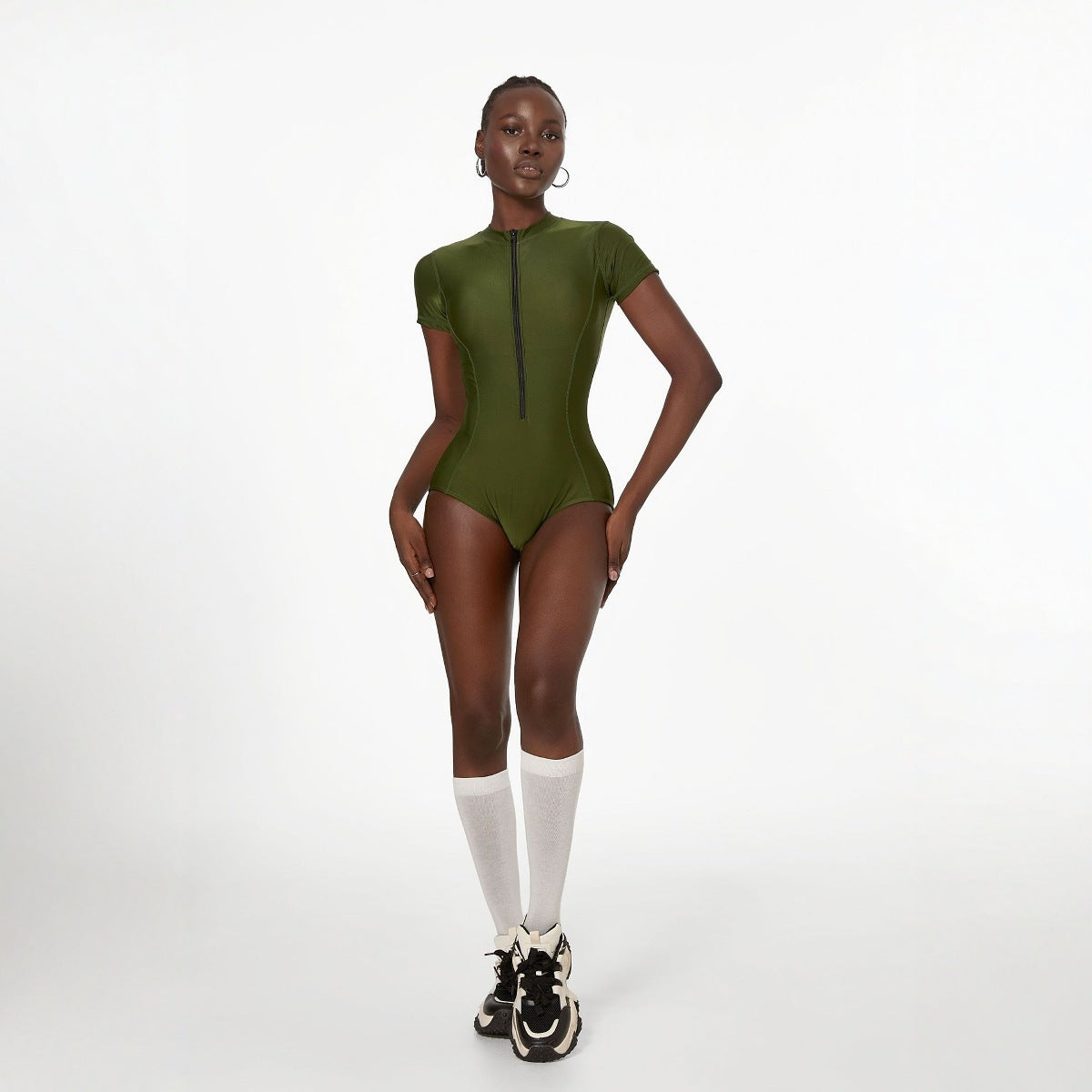 Yupova Women Green Short Sleeve One Piece Swimsuit with Padded No Underwire Swimwear