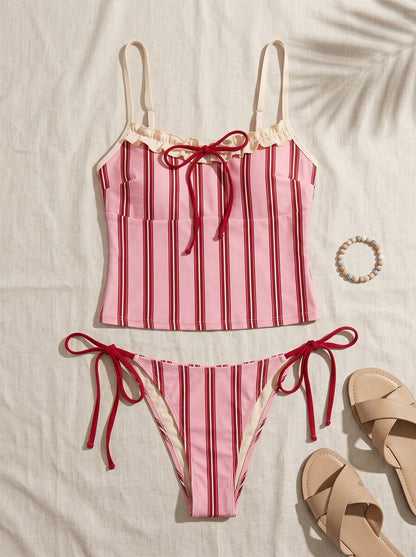 Yupova Women's Striped Tankini Swimsuit Tie Side Two Piece Swimwear with Padded Cups