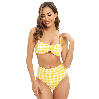Yupova Women Yellow Gingham Bikini Set High Waisted Two Piece Swimsuit with Padded Top