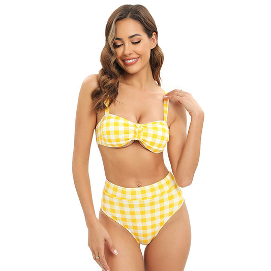 Yupova Women Yellow Gingham Bikini Set High Waisted Two Piece Swimsuit with Padded Top