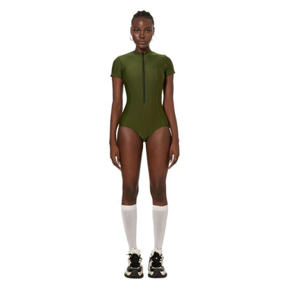 Yupova Women Green Short Sleeve One Piece Swimsuit with Padded No Underwire Swimwear